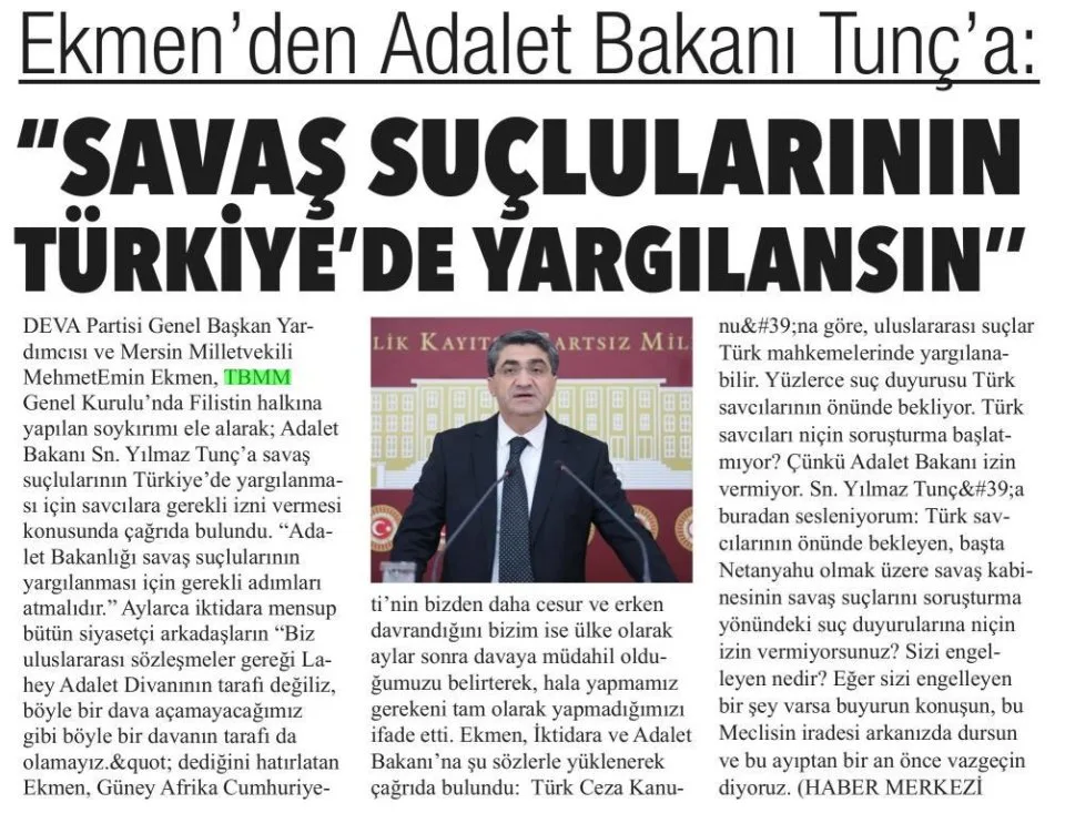 SAVAŞ SUÇLULARININ TÜRKİYE'DE YARGILANSIN — gazete kupürü