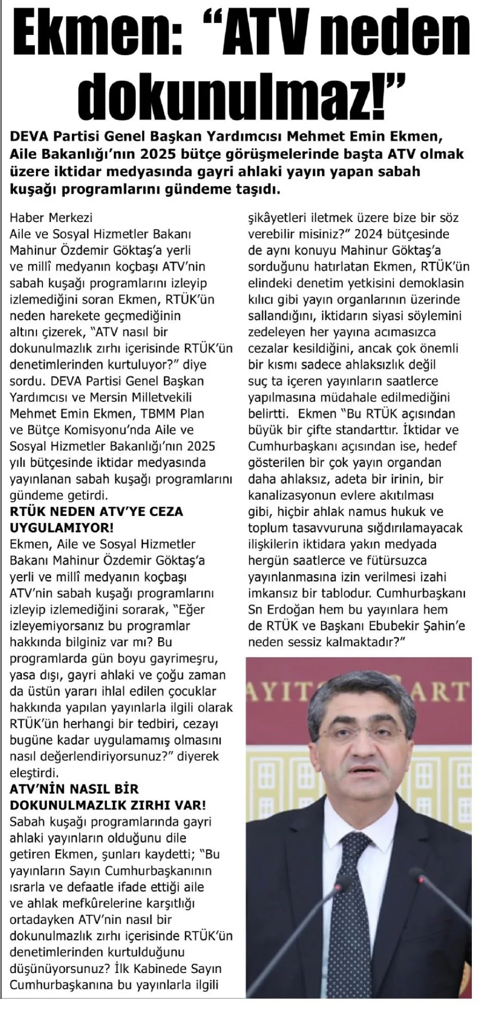 "ATV NEDEN DOKUNULMAZ! — gazete kupürü