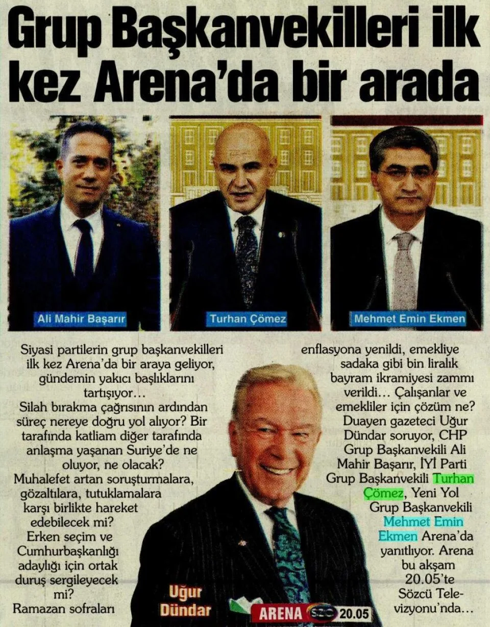 GRUP BAŞKANVEKİLLERÎ İLK KEZ ARENA'DA BİR ARADA — gazete kupürü