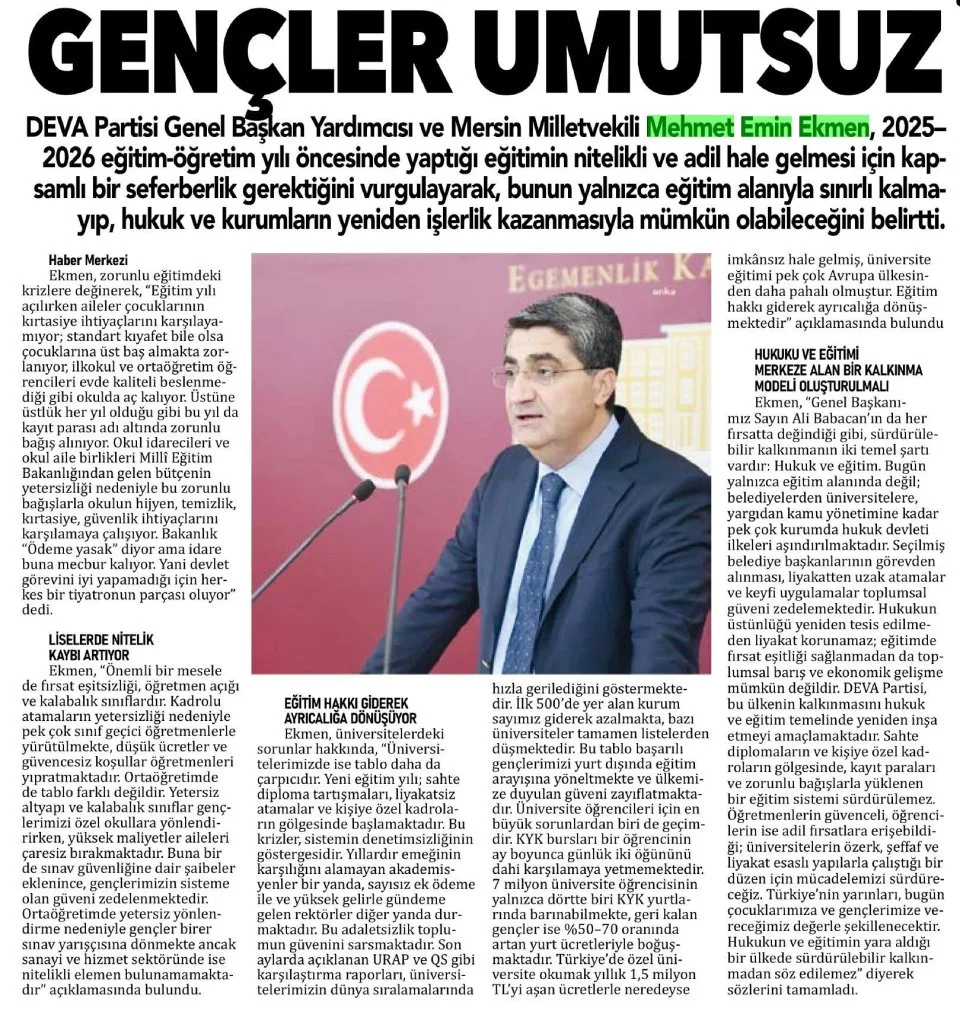 ''GENÇLER UMUTSUZ'' — gazete kupürü