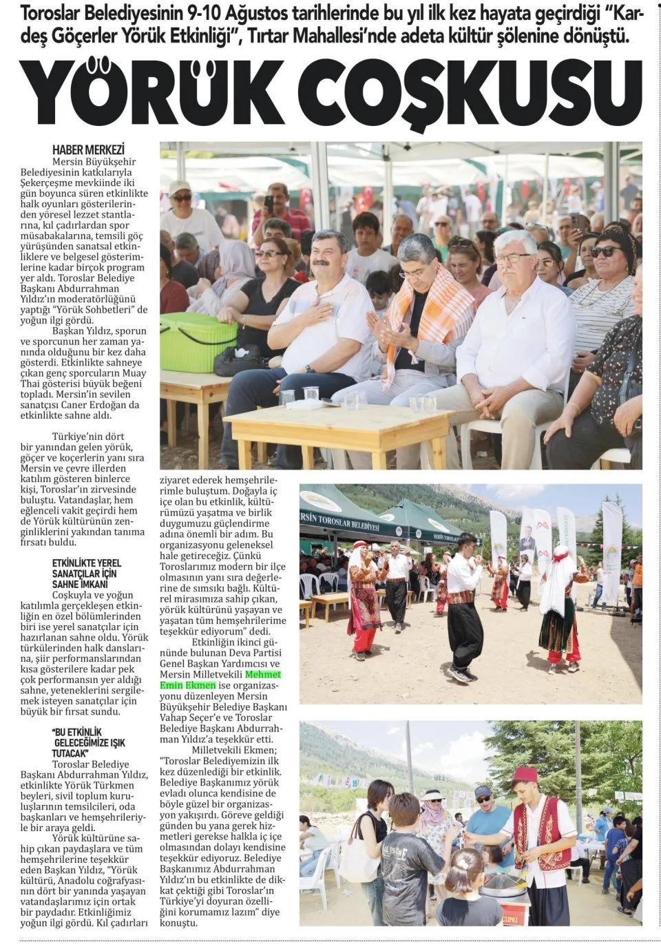 ZIRVEDE YÖRÜK COŞKUSU — gazete kupürü