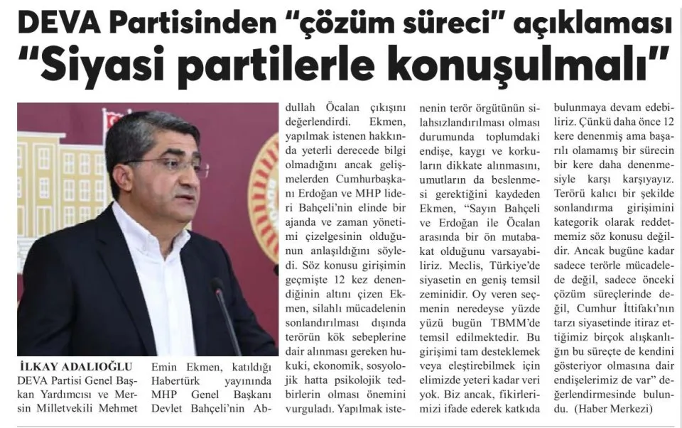 "SİYASİ PARTİLERLE KONUŞULMALI" — gazete kupürü