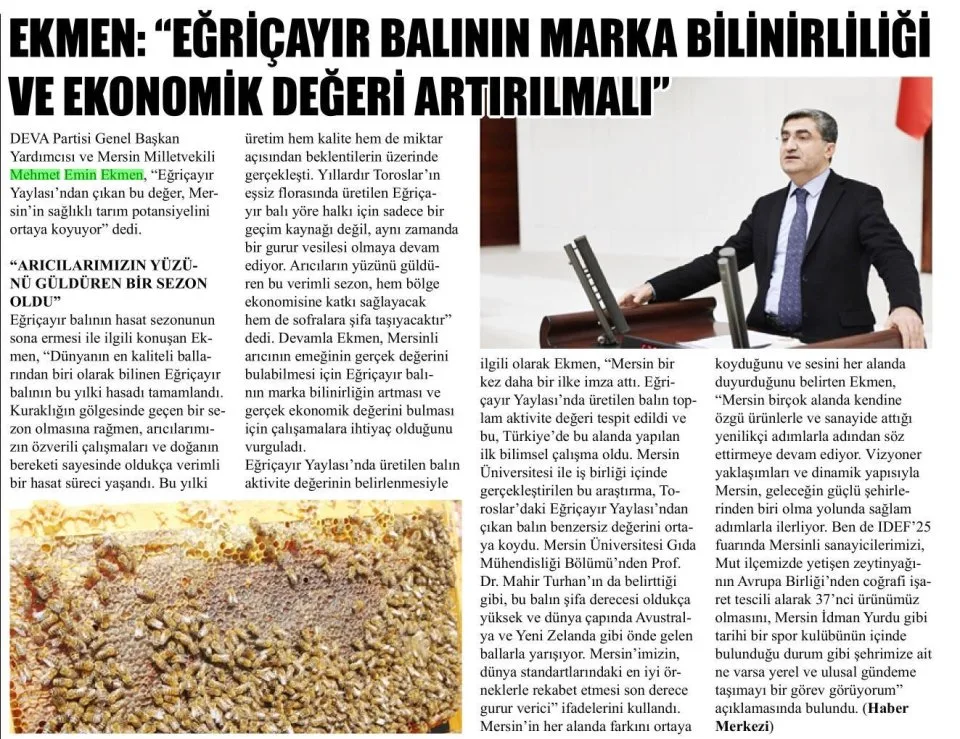 EKMEN, BAL HASADINI DEĞERLENDİRDİ — gazete kupürü