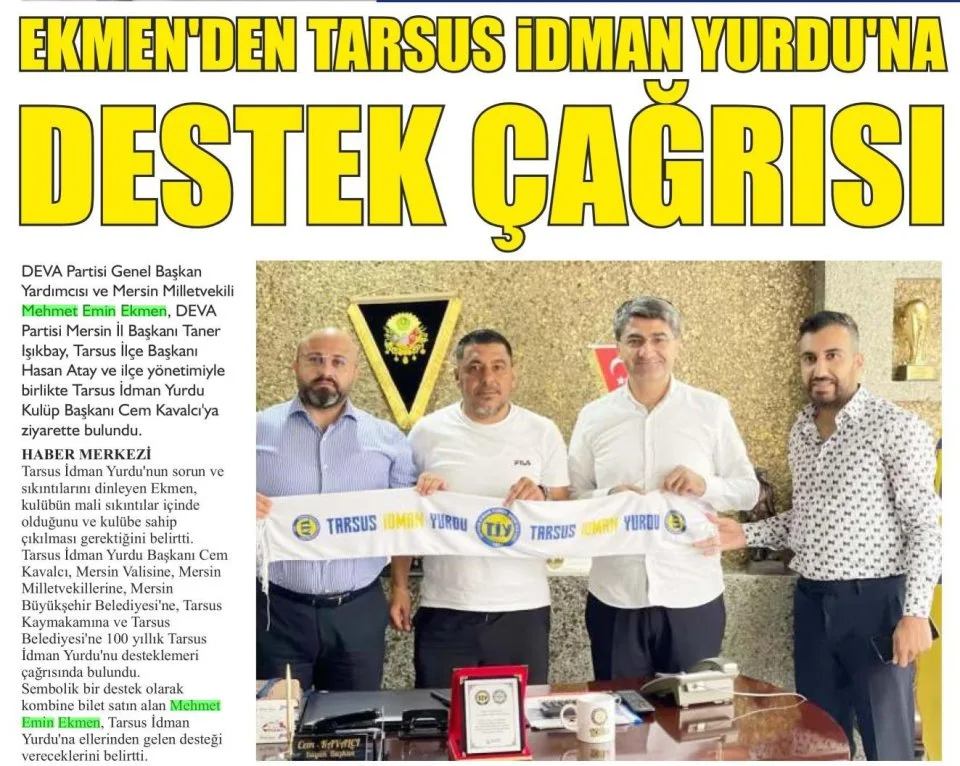 EKMEN'DEN TARSUS İDMAN YURDU'NA DESTEK ÇAĞRISI — gazete kupürü