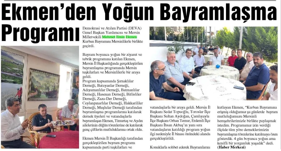 EKMEN'DEN YOĞUN BAYRAMLAŞMA PROGRAMI — gazete kupürü