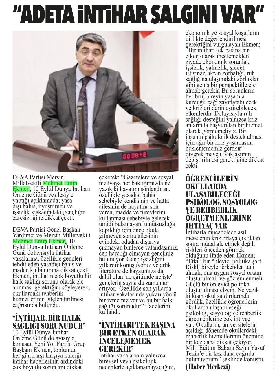 "ADETA İNTİHAR SALGINI VAR" — gazete kupürü