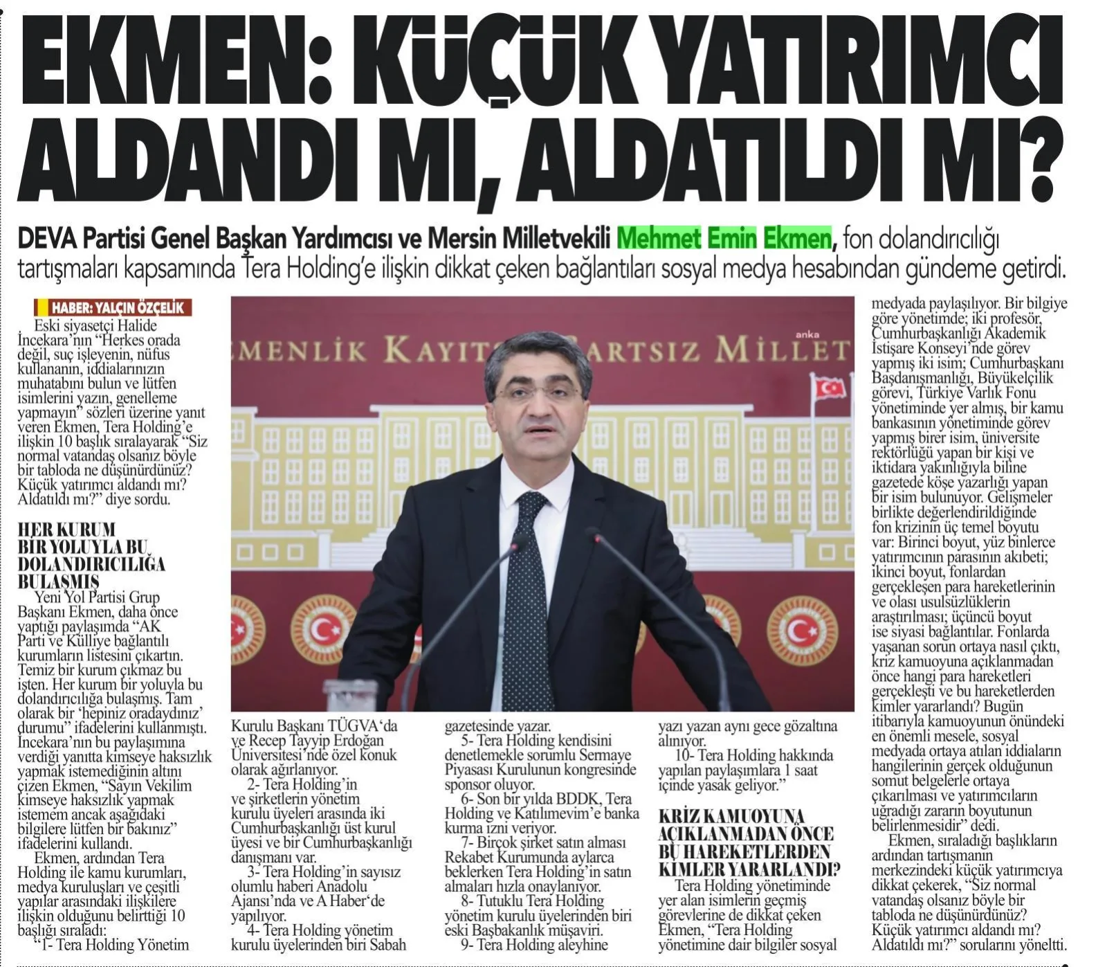 EKMEN: KÜÇÜK YATIRIMCI ALDANDI MI ALDATILDI MI — gazete kupürü (2. parça)