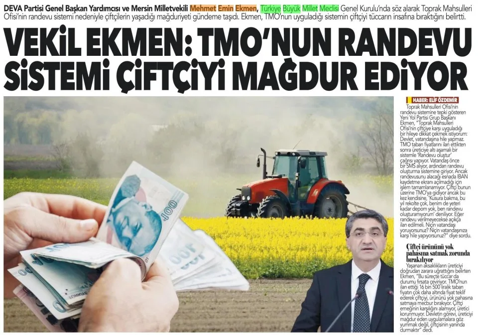 TMO'NUN RANDEVU SİSTEMİ ÇİFTÇİYİ MAĞDUR EDİYOR — gazete kupürü