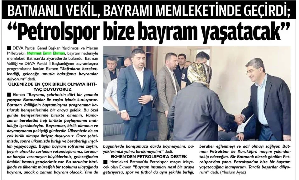 BATMANLI VEKİL BAYRAMI MEMLEKETİNDE GEÇİRDİ — gazete kupürü
