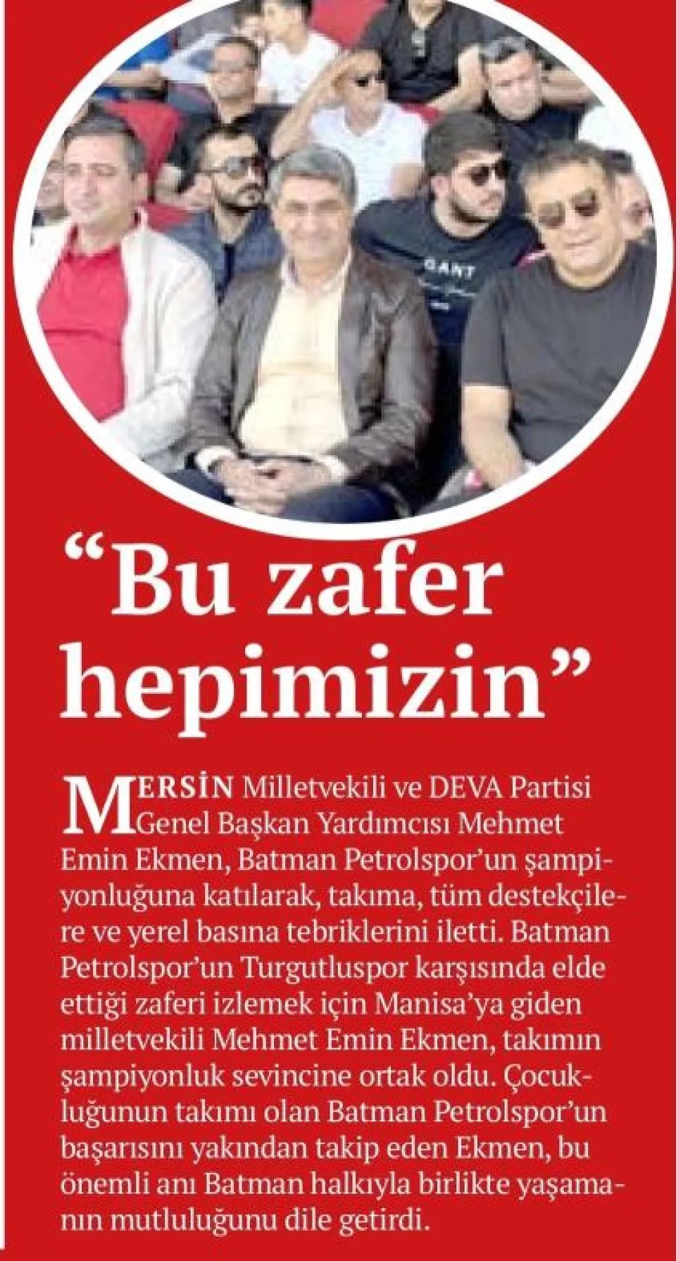 BU ZAFER HEPİMİZİN — gazete kupürü