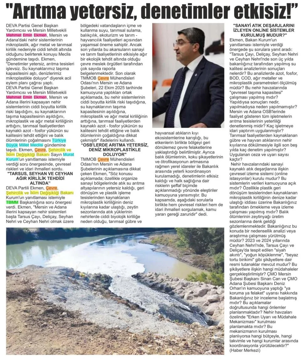 KİRLİLİK KRİZİ MECLİS GÜNDEMİNDE — gazete kupürü