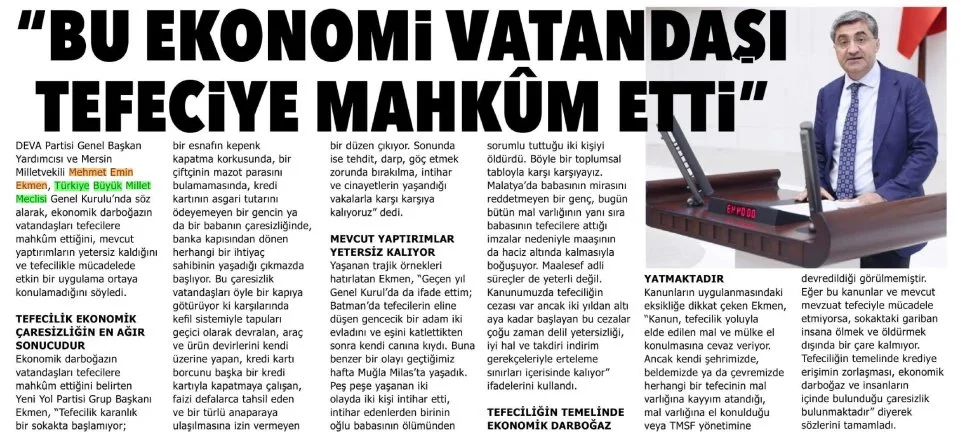 'BU EKONOMİ VATANDAŞI TEFECİYE MAHKÛM ETTİ — gazete kupürü