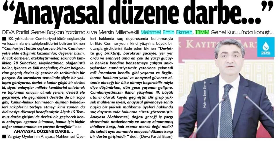 "ANAYASAL DÜZENE DARBE.." — gazete kupürü