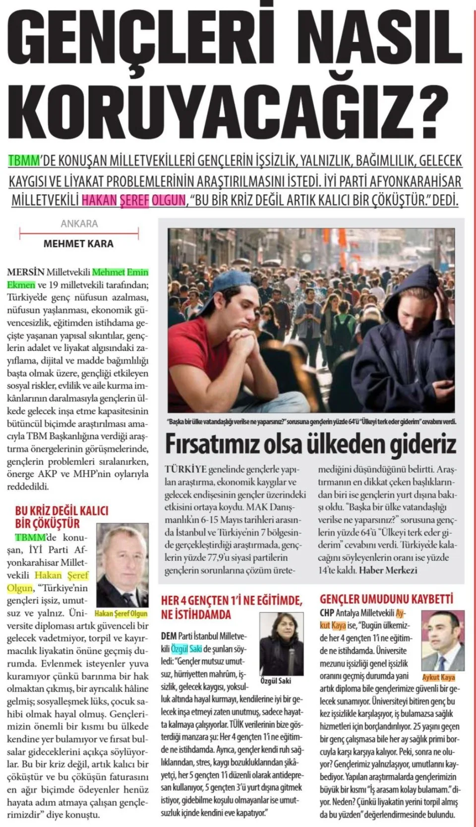 GENÇLERİ NASIL KORUYACAĞIZ? — gazete kupürü