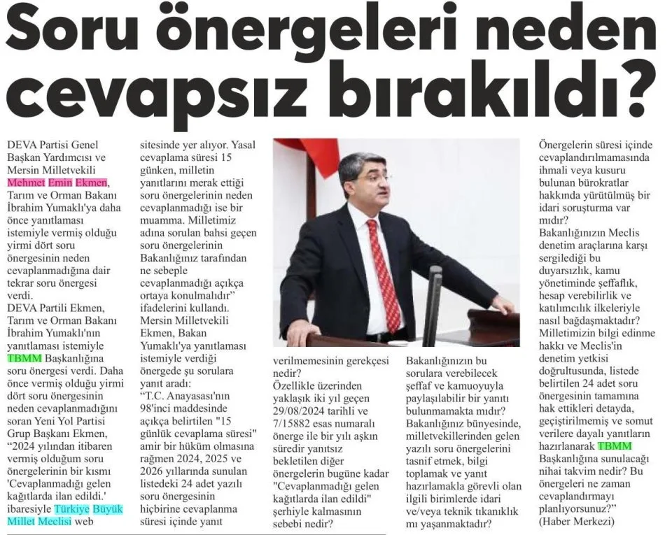 SORU VAR CEVAP YOK PROBLEM VAR BAKAN YOK — gazete kupürü