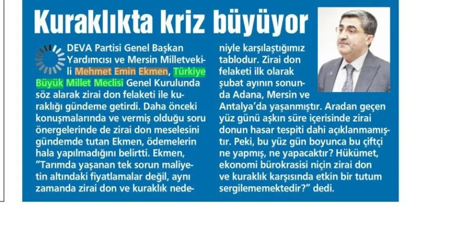 KURAKLIKTA KRİZ BÜYÜYOR — gazete kupürü