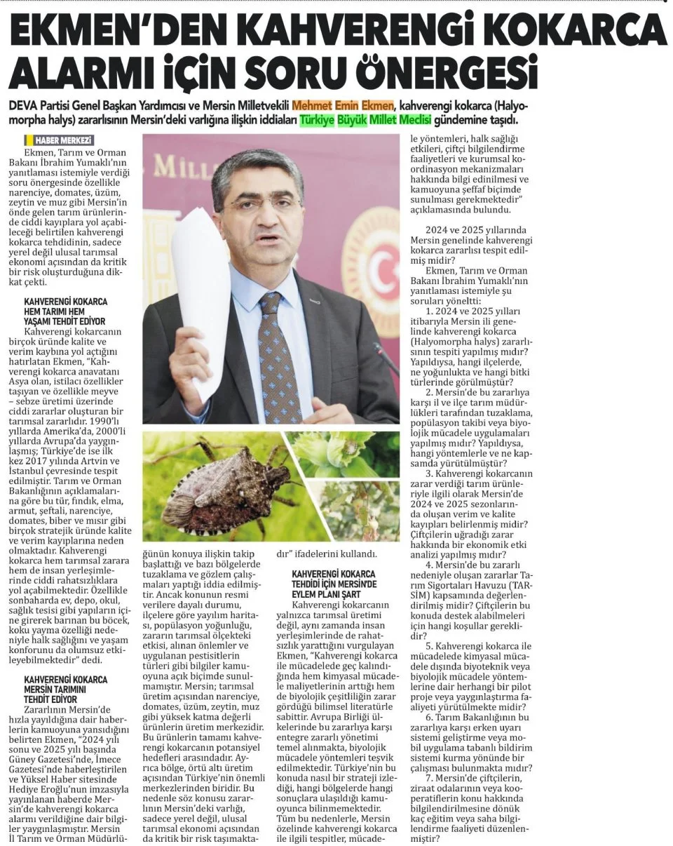 KOKARCA ALARMI İÇİN SORU ÖNERGESİ — gazete kupürü