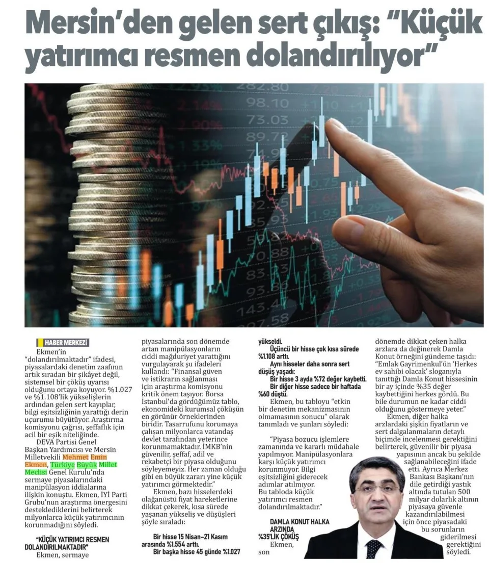 MERSİN'DEN GELEN SERT ÇIKIŞ — gazete kupürü