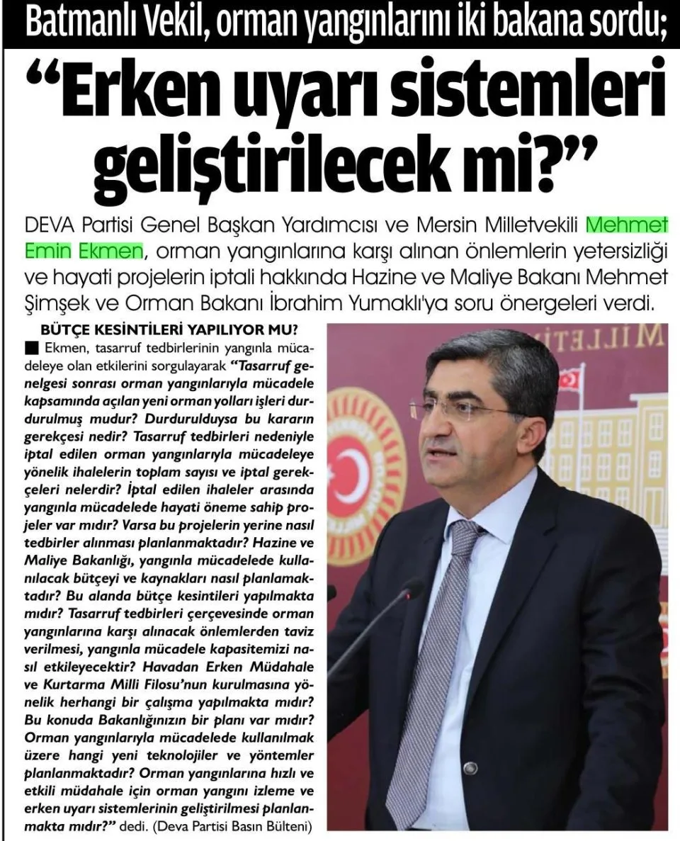 ERKEN UYARI SİSTEMLERİ GELİŞTİRİLECEK Mİ?' — gazete kupürü
