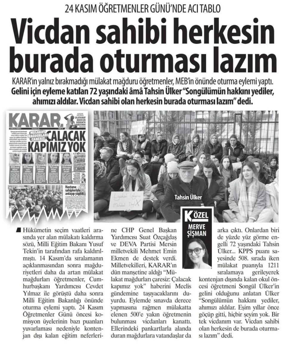 MÜLAKAT MAĞDURU ÖĞRETMENLERİN DE GÜNÜ KUTLU OLSUN — gazete kupürü