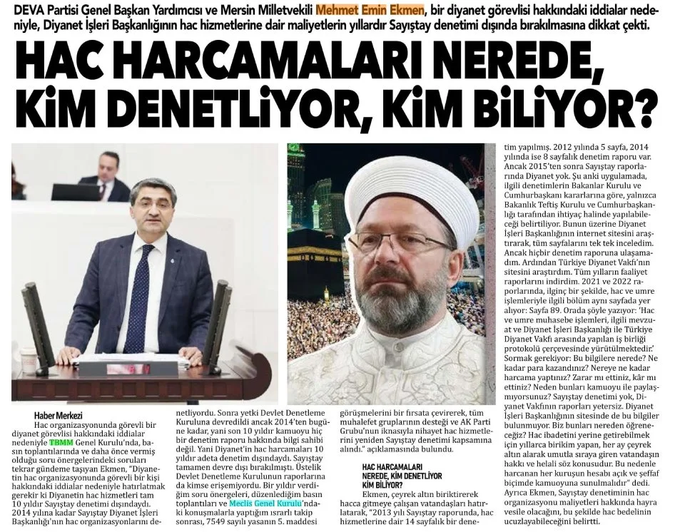 HAC HARCAMALARI NEREDE KİM DENETLİYOR, KİM BİLİYOR? — gazete kupürü
