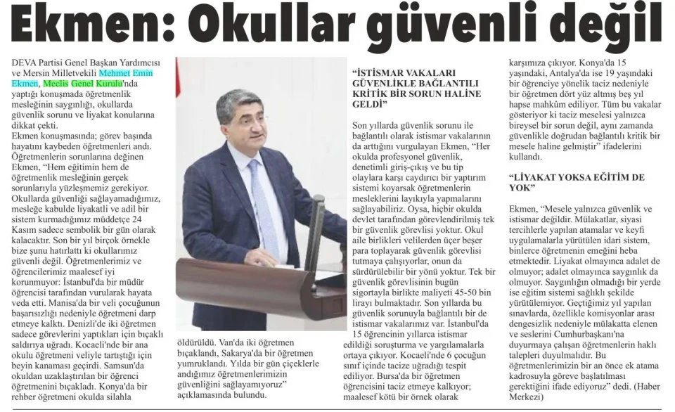 OKULLAR GÜVENLİ DEĞİL — gazete kupürü