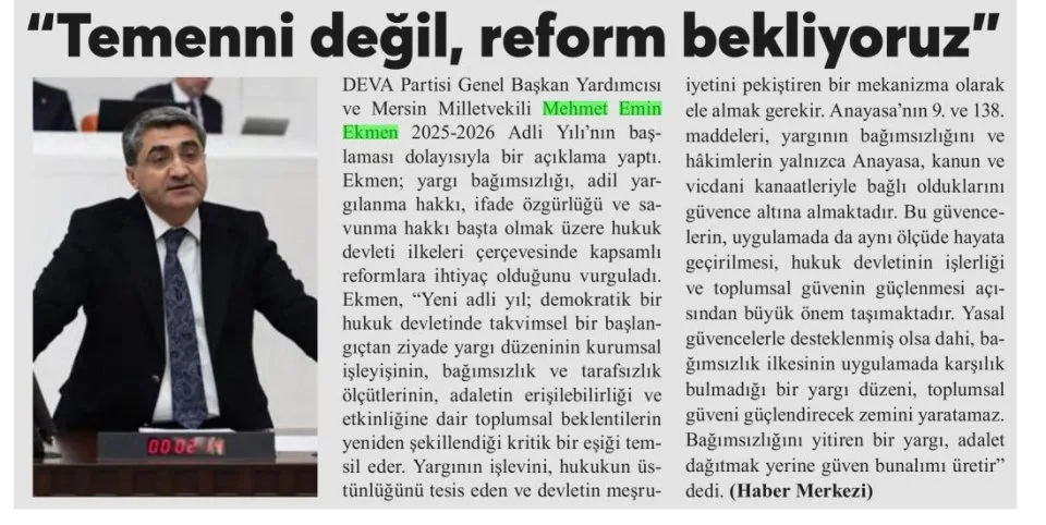 TEMENNİ DEĞİL REFORM BEKLİYORUZ — gazete kupürü