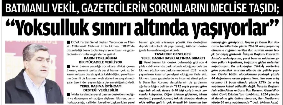 YOKSULLUK SINIRI ALTINDA YAŞIYORLAR — gazete kupürü