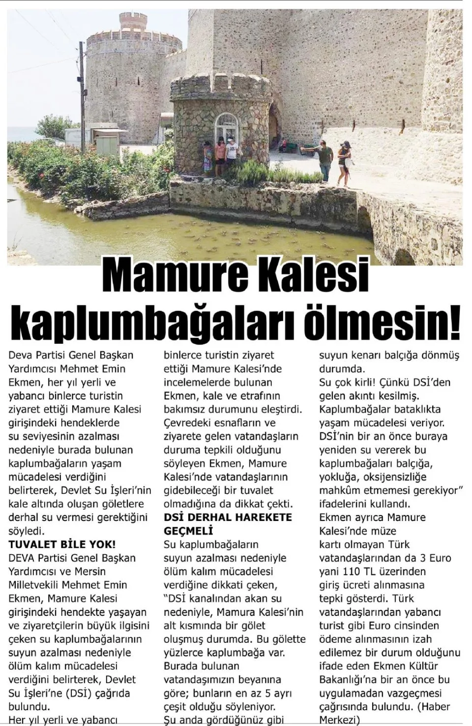 MAMURE KALESİ KAPLUMBAĞALARI ÖLMESİN! — gazete kupürü