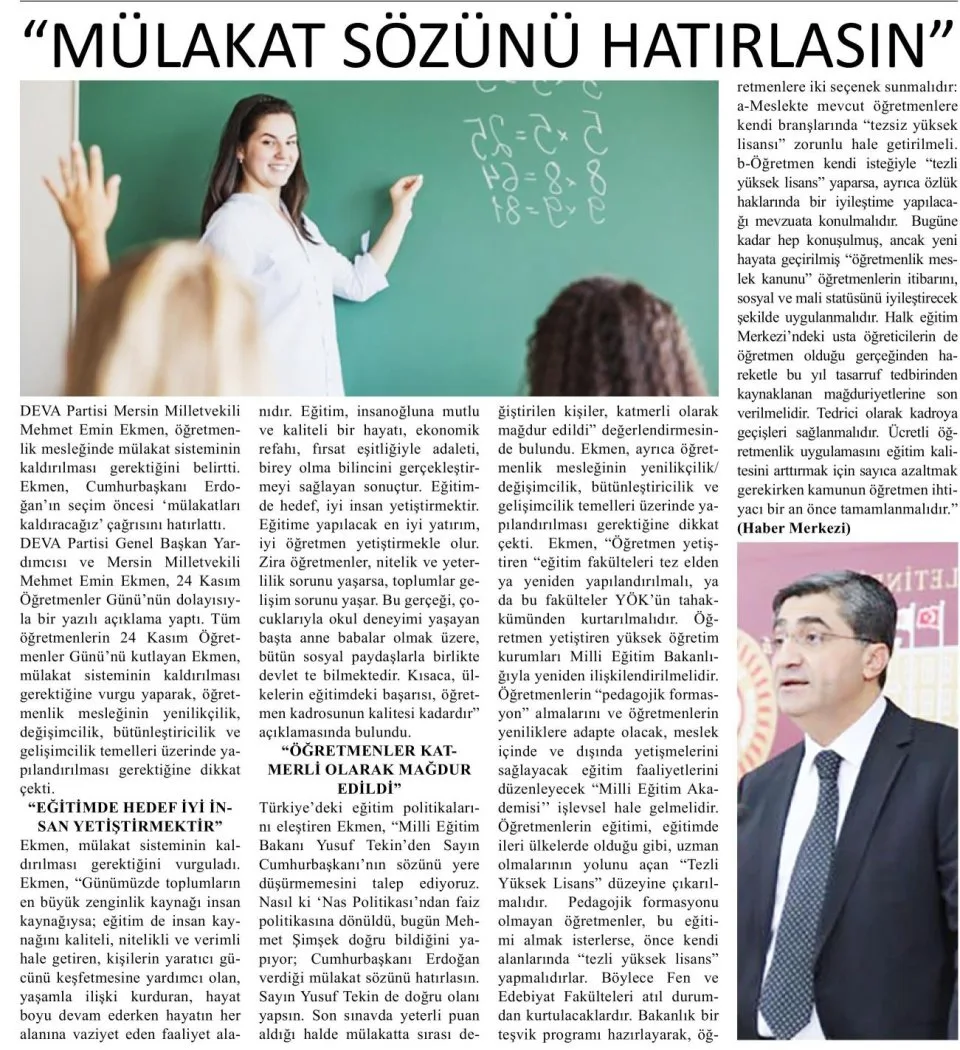 MÜLAKAT SÖZÜNÜ — gazete kupürü