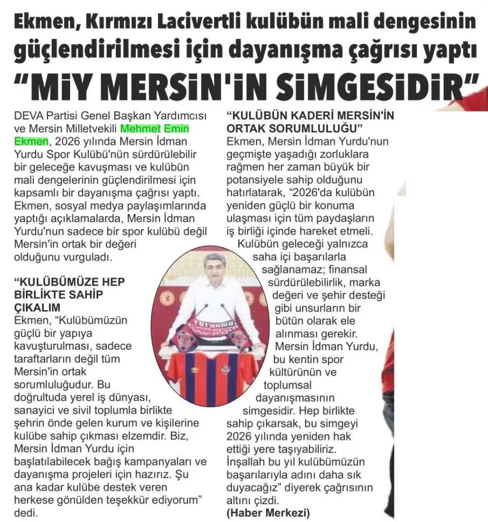 "MİY MERSİN'İN SİMGESİDİR" — gazete kupürü