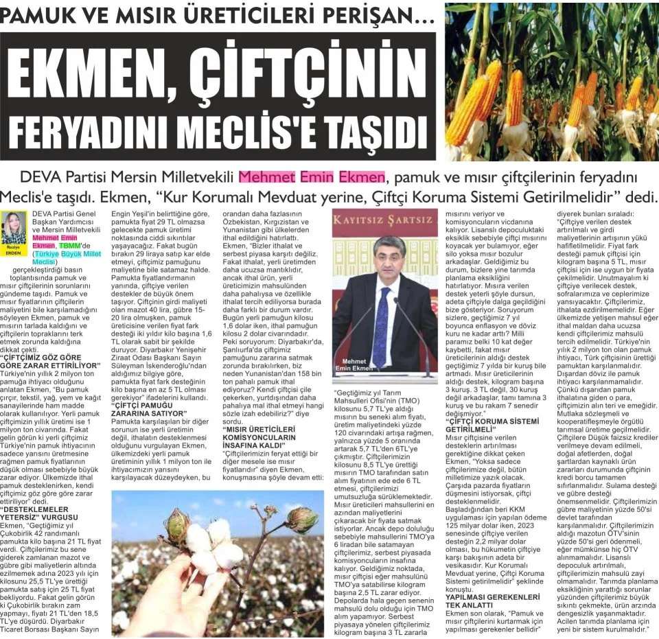 ÇİFTÇİ KORUMA SİSTEMİ GETİRİLSİN — gazete kupürü