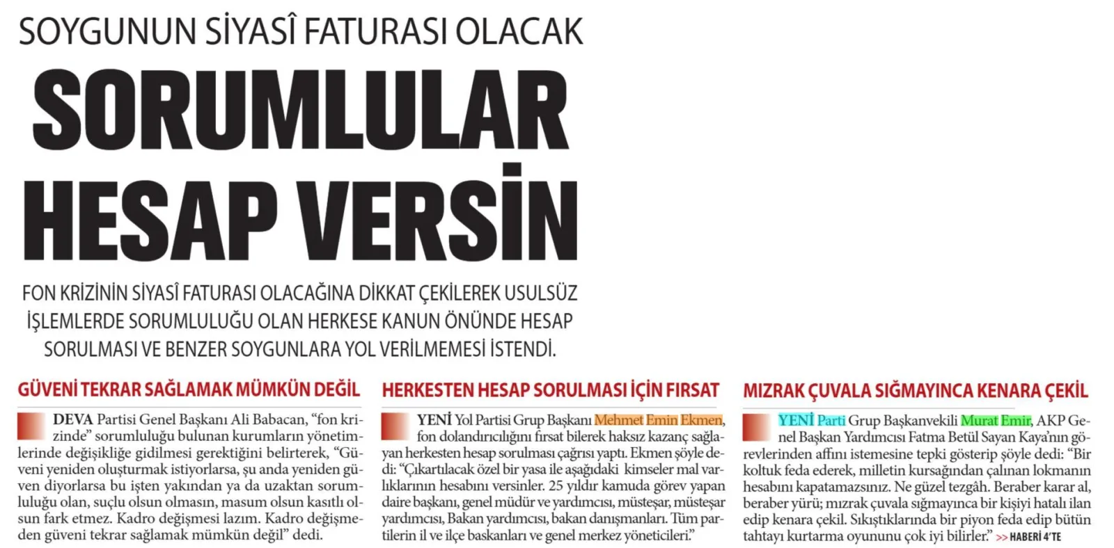 SORUMLULAR HESAP VERSİN — gazete kupürü