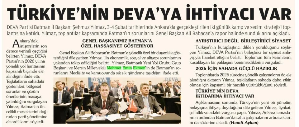 TÜRKİYE'NİN DEVA YA İHTİYACI VAR — gazete kupürü
