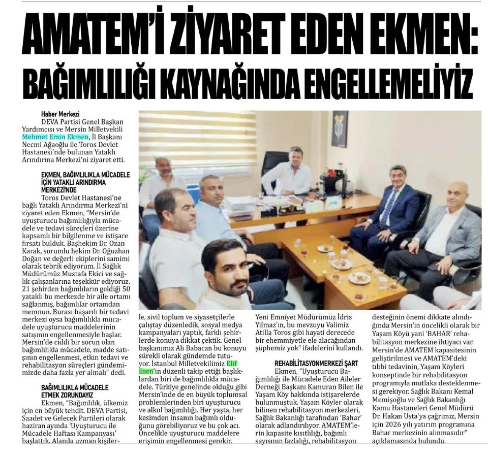 BAĞIMLILIĞI KAYNAĞINDA ENGELLEMELİYİZ — gazete kupürü