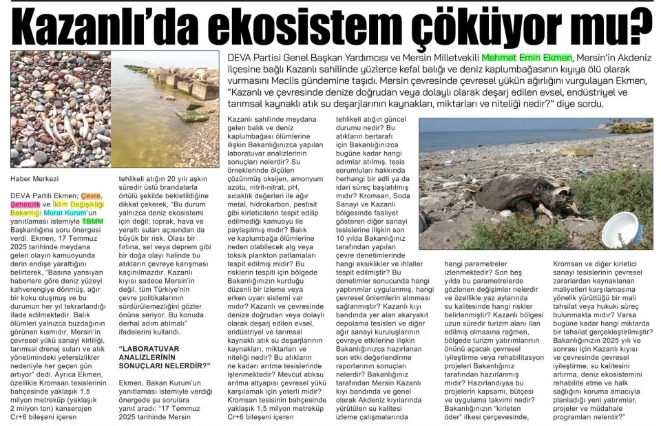 KAZANLI'DA EKOLOJİK ÇÖKÜŞ! — gazete kupürü