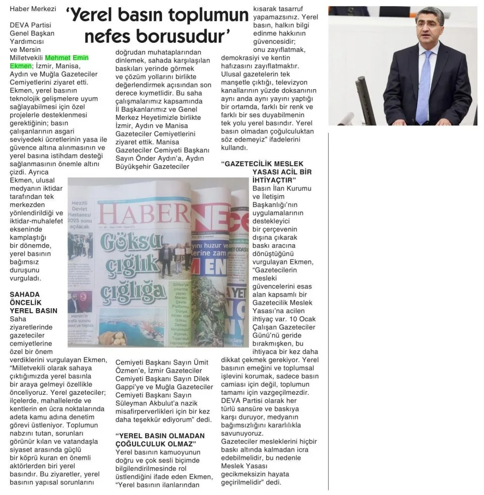 'YEREL BASIN TOPLUMUN NEFES BORUSUDUR' — gazete kupürü