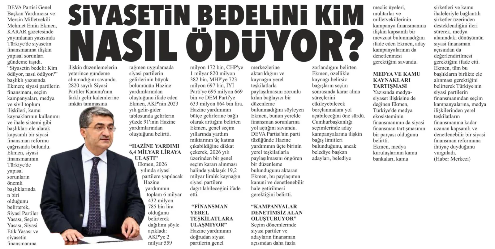 SİYASETİN BEDELİNİ KİM NASIL ÖDÜYOR — gazete kupürü