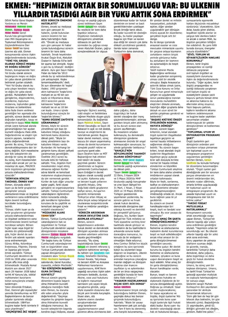 ''HEPİMİZİN ORTAK BİR SORUMLULUĞU VAR'' — gazete kupürü