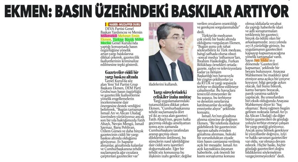 "BASIN ÜZERİNDEKİ BASKILAR ARTIYOR" — gazete kupürü