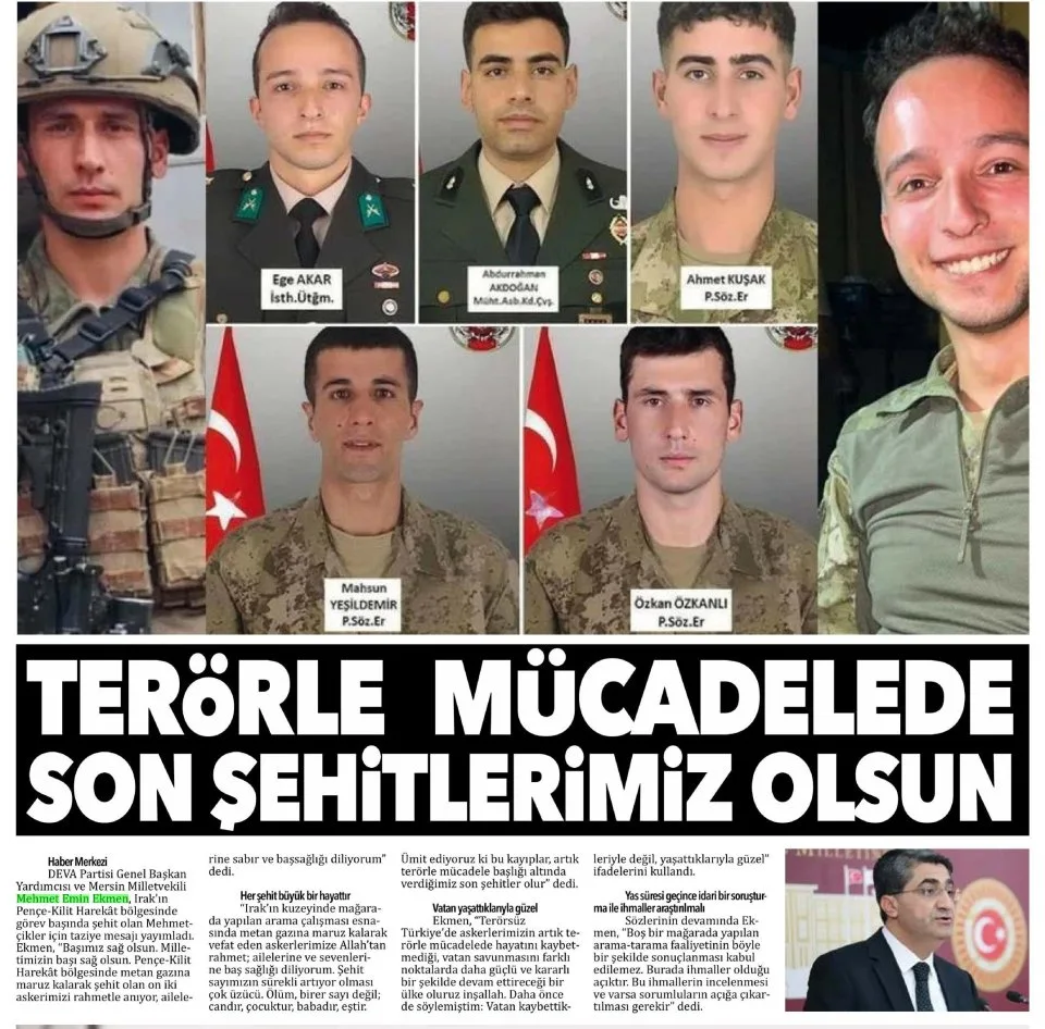 TERÖRLE MÜCADELEDE SON ŞEHİTLERİMİZ OLSUN — gazete kupürü
