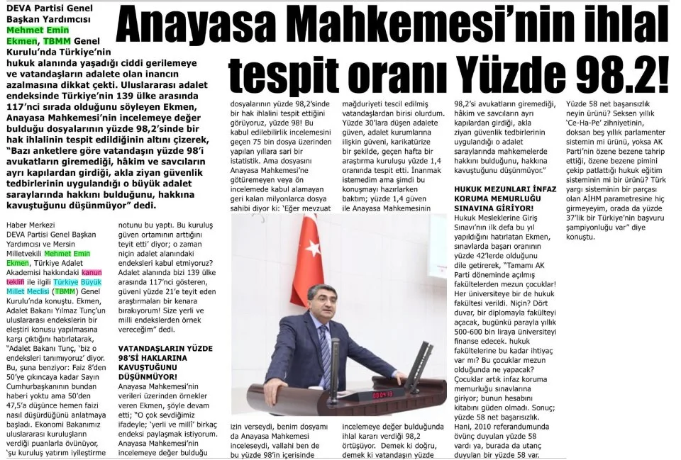 ANAYASA MAHKEMESİ'NİN İHMAL TESPİT ORANI YÜZDE 98.2! — gazete kupürü