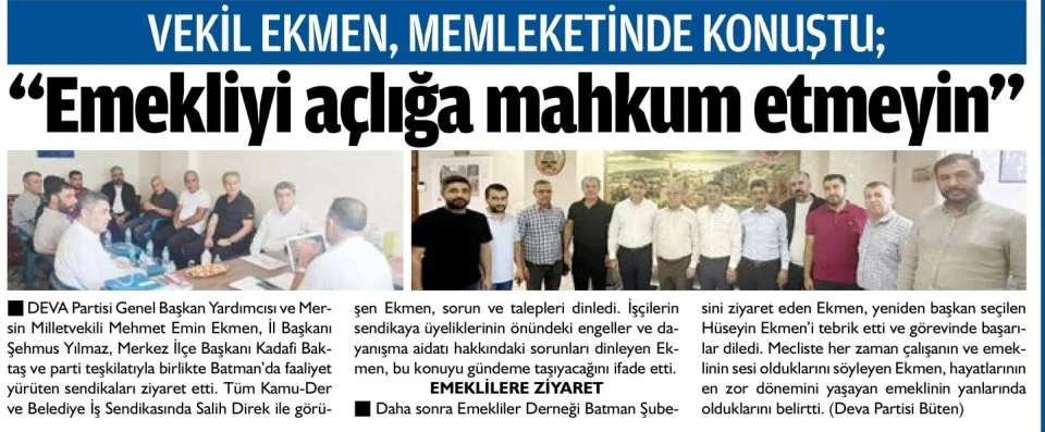 VEKİL EKMEN, MEMLEKETİNDE KONUŞTU — gazete kupürü