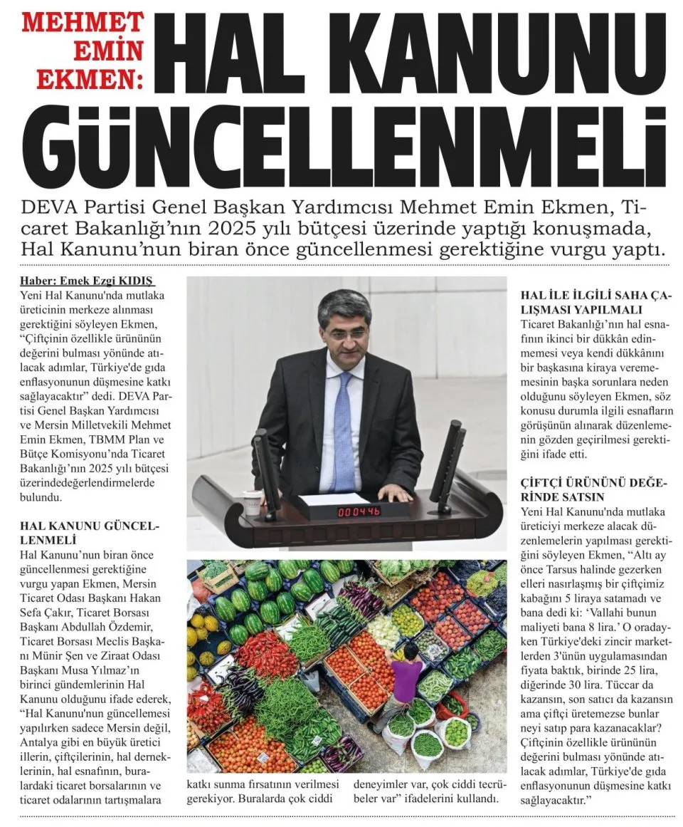HAL KANUNU GÜNCELLENMELİ — gazete kupürü