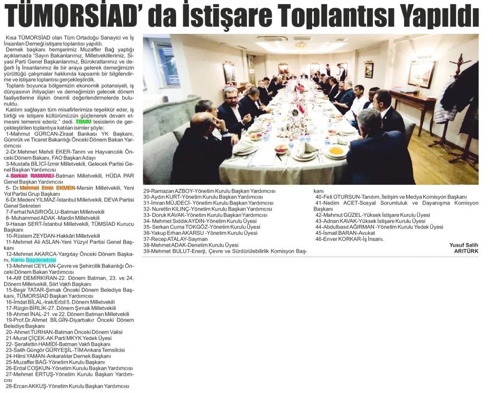 TÜMORSİAD' DA İSTİŞARE TOPLANTISI YAPILDI — gazete kupürü