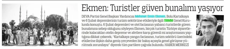 EKMEN: TURİSTLER GÜVEN BUNALIMI YAŞIYOR — gazete kupürü