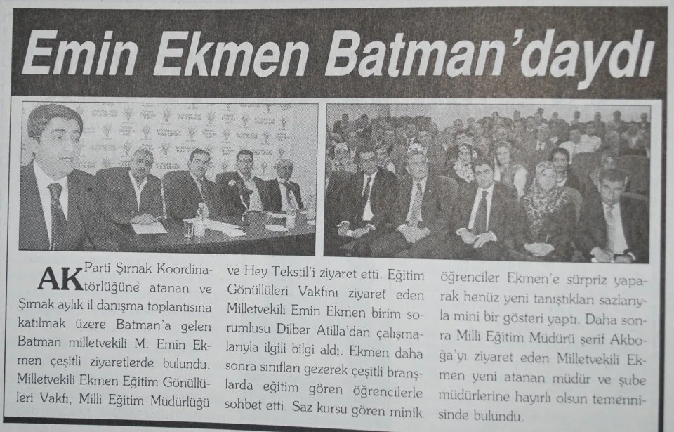 Emin Ekmen Batman'daydı — gazete kupürü