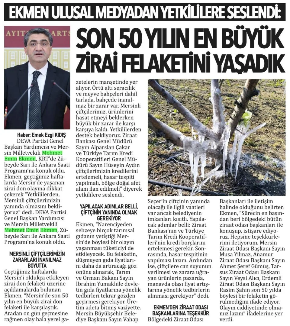 ÇİFTÇİNİN ZARARLARI İNANILMAZ BOYUTTA — gazete kupürü