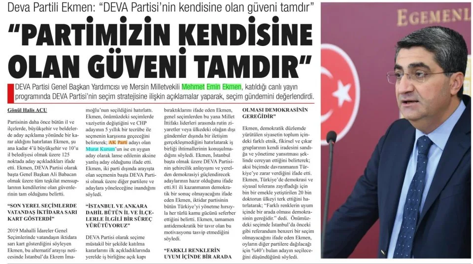 PARTİMİZİN KENDİSİNE OLAN GÜVENİ TAMDIR — gazete kupürü