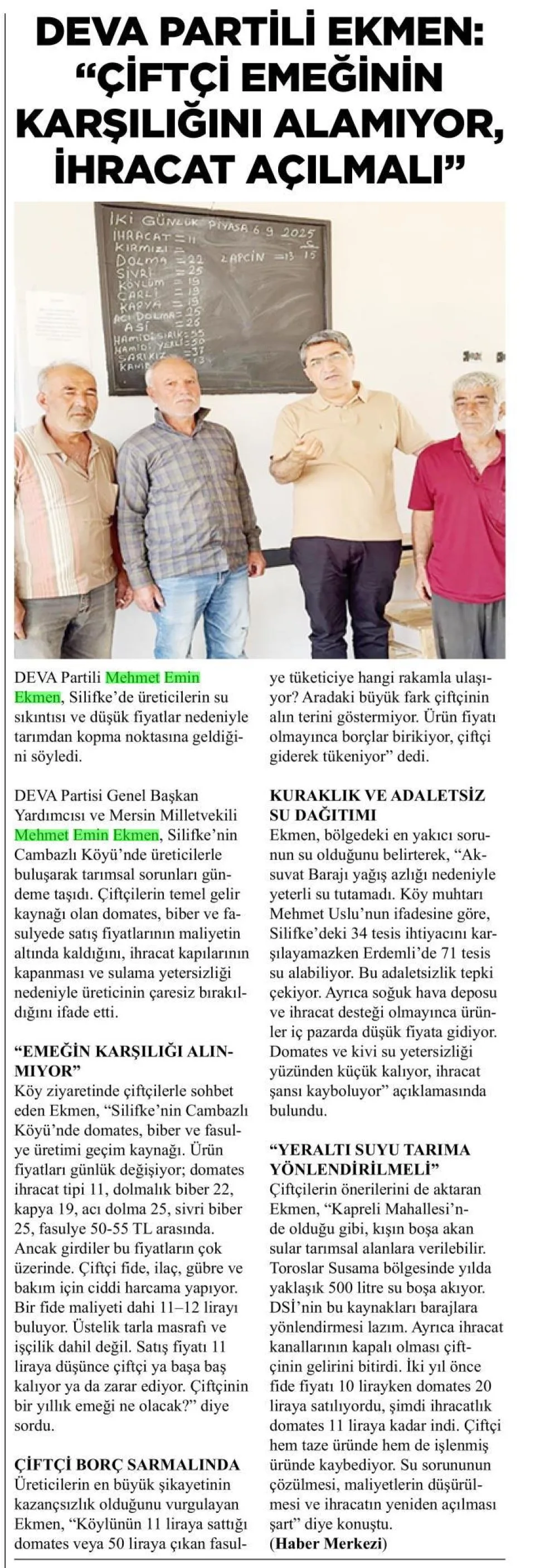 "SİLİFKELİ ÇİFTÇİ BORÇ BATAĞINDA'' — gazete kupürü